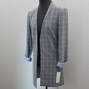 Gray Windowpane Longline Blazer